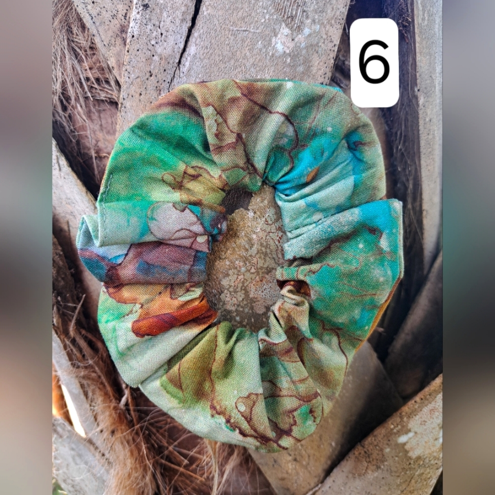 ONE Cotton Scrunchie Hair Tie Abstract Blue Purple Green Prints - Picture 13 of 16